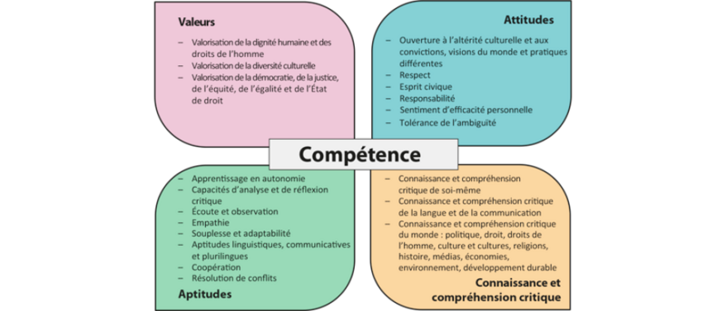 Illustration du Cadre de référence pour les compétences en matière de culture démocratique (RFCDC) du conseil de l'Europe 