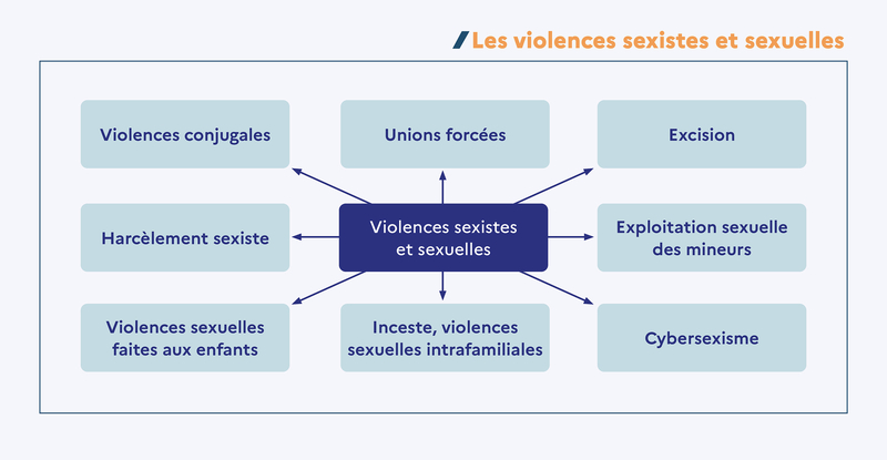 Infographie - présentation des différents types de violences sexistes et sexuelles